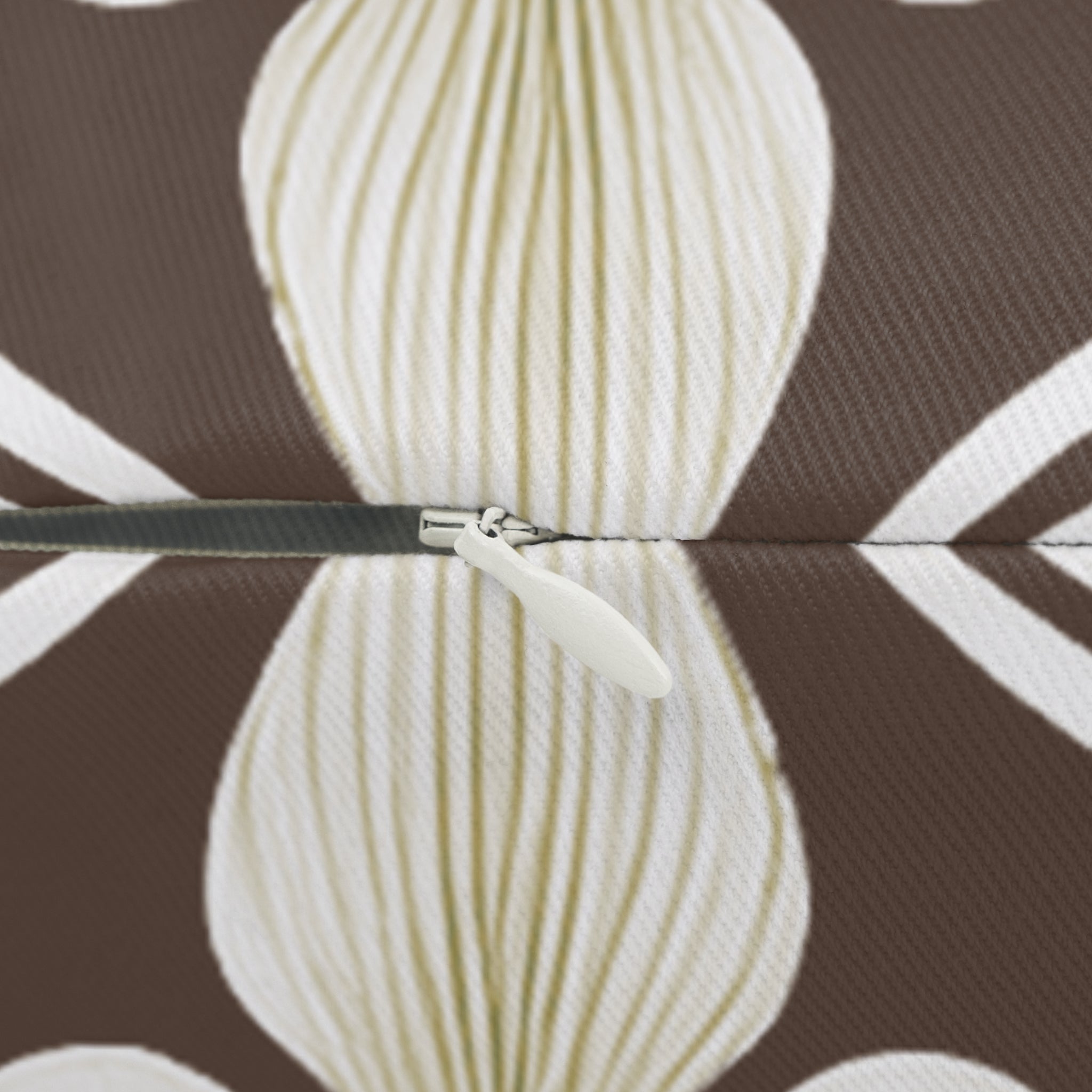 Damask Painted Floral Country Brown Sage Lumbar Pillow zipper up close