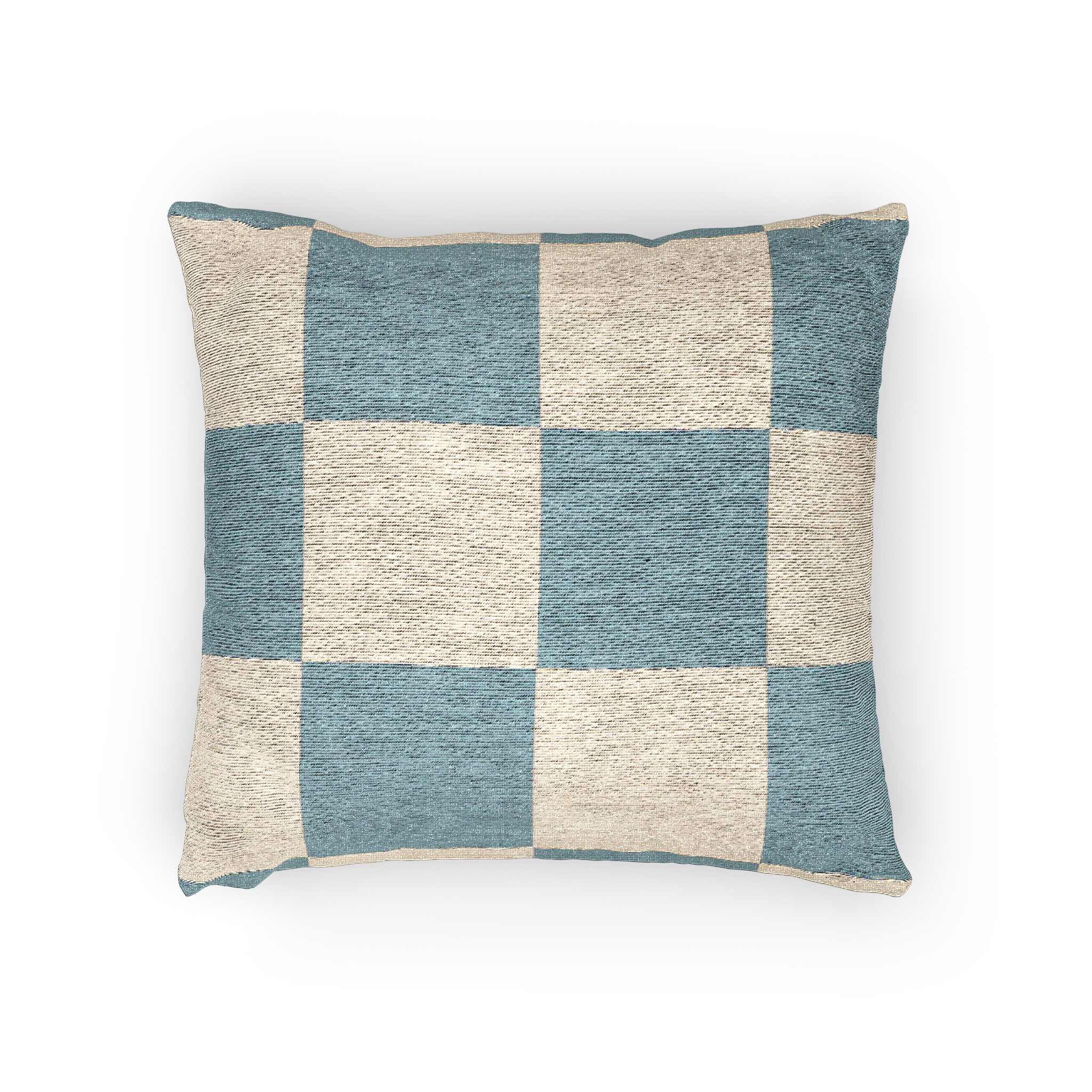 Danish Blue & Cream Woven Check Pillow Horizontal 