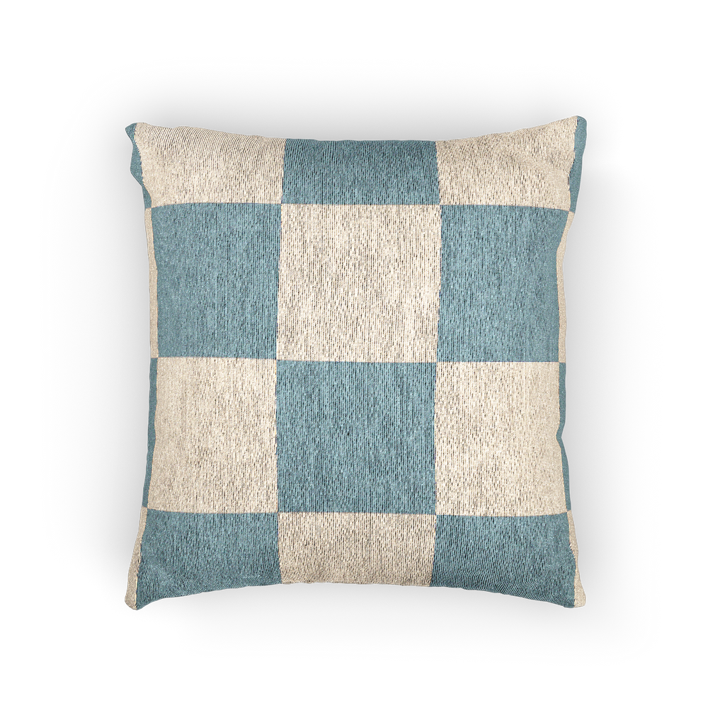Danish Blue & Cream Woven Check Pillow Front 
