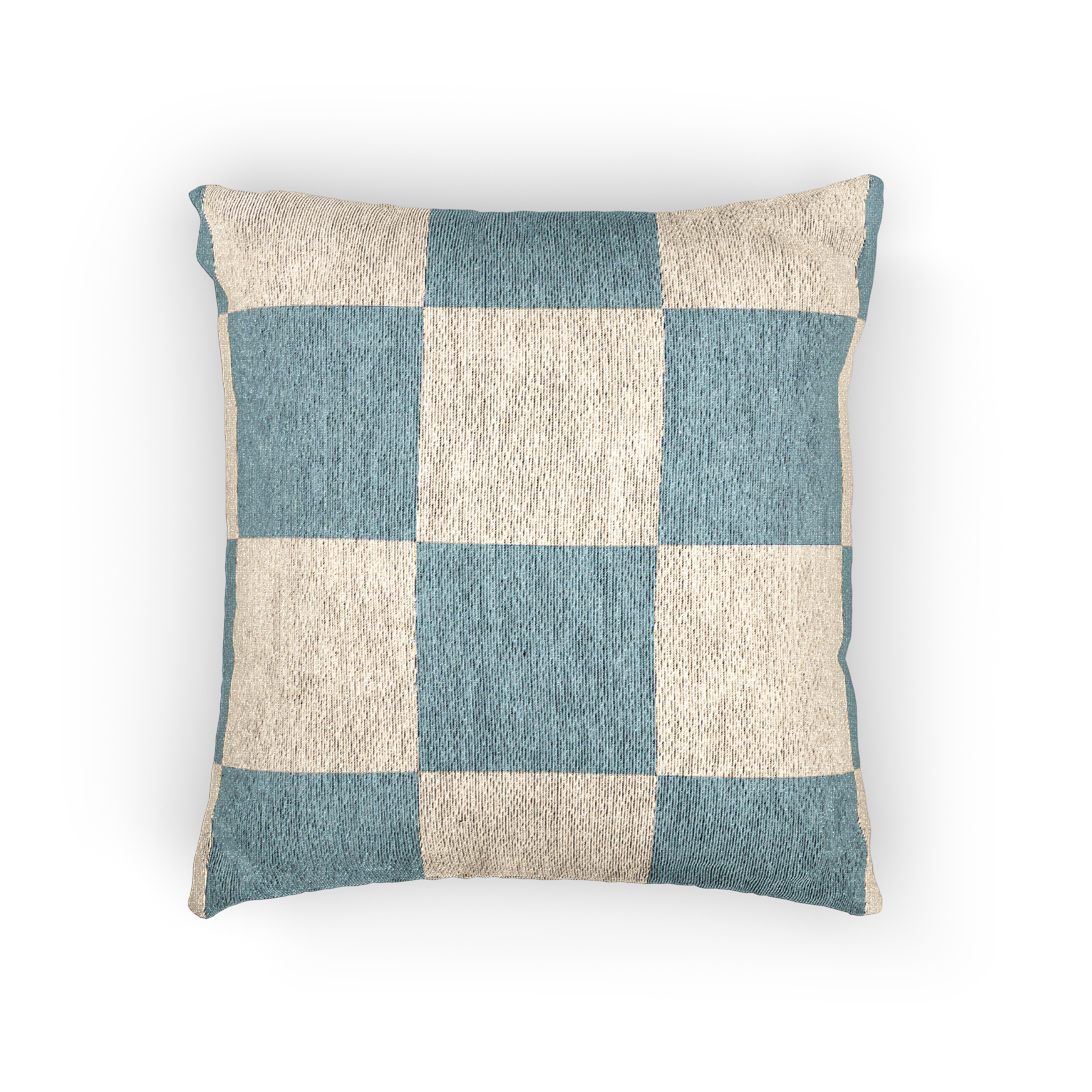 Danish Blue & Cream Woven Check Pillow Front 