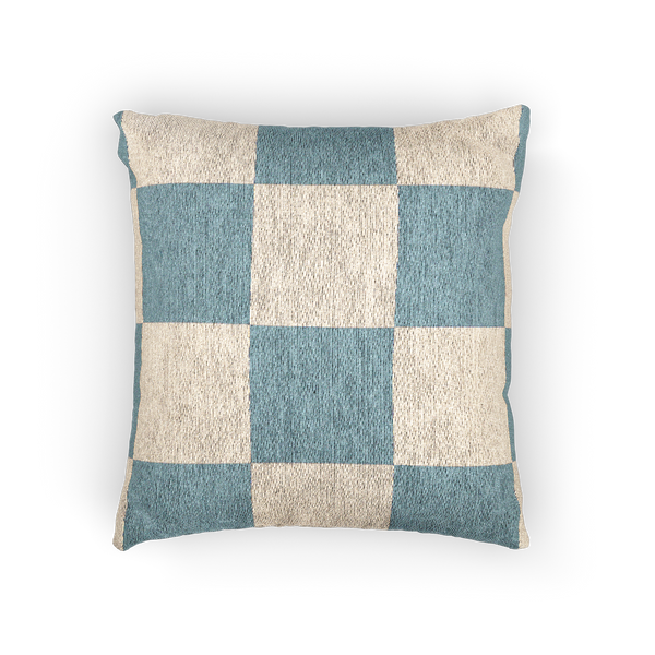 Danish Blue & Cream Woven Check Pillow Front 