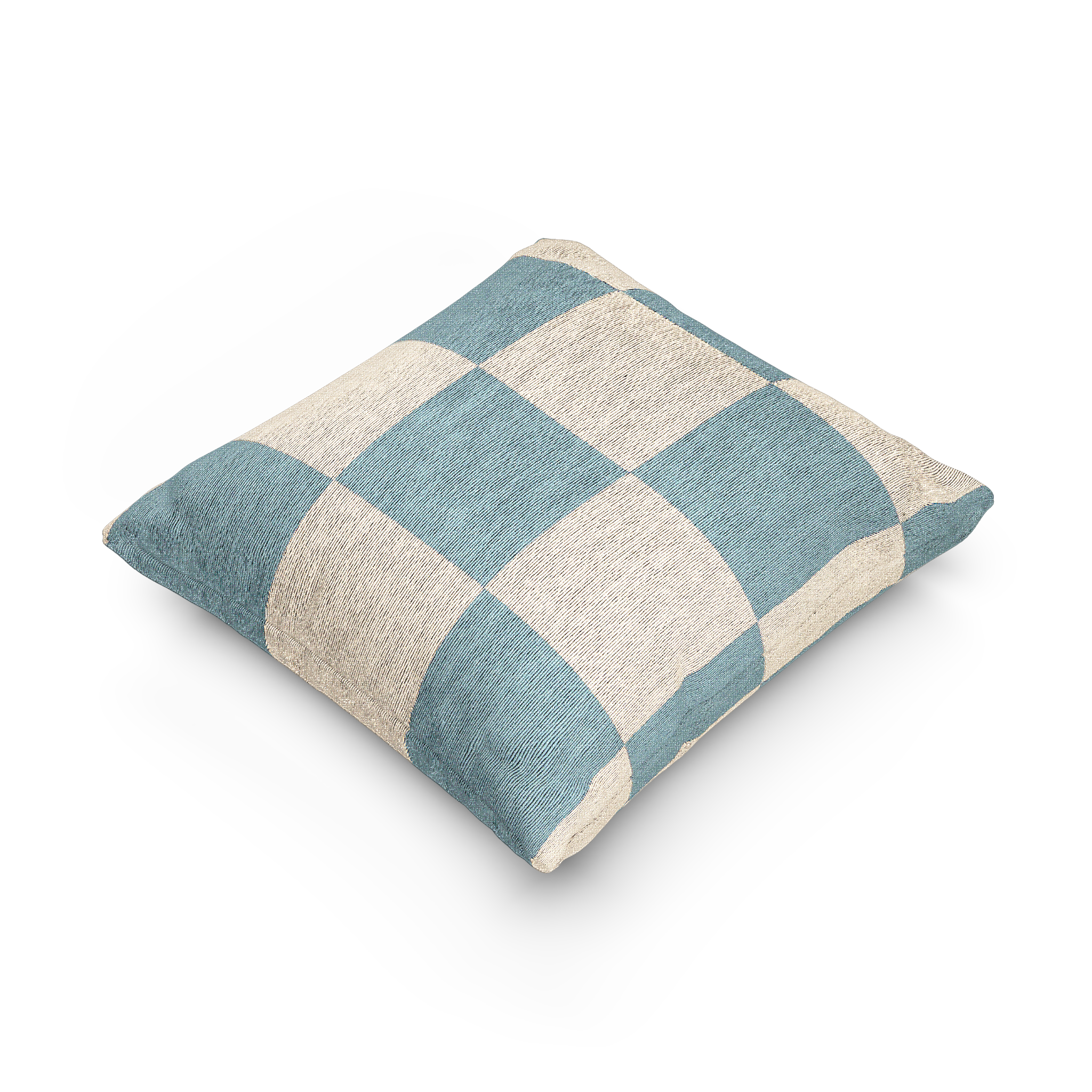 Danish Blue & Cream Woven Check Pillow side view 