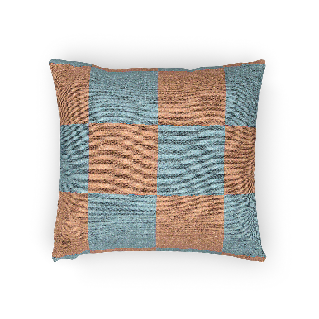 Danish Blue Vintage Salmon Checker Woven Pillow horizontal 