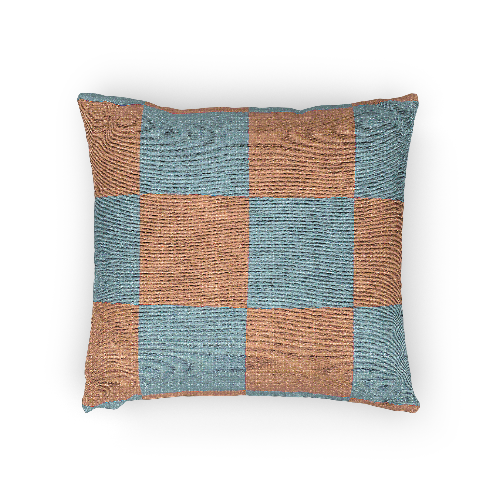 Danish Blue Vintage Salmon Checker Woven Pillow horizontal 