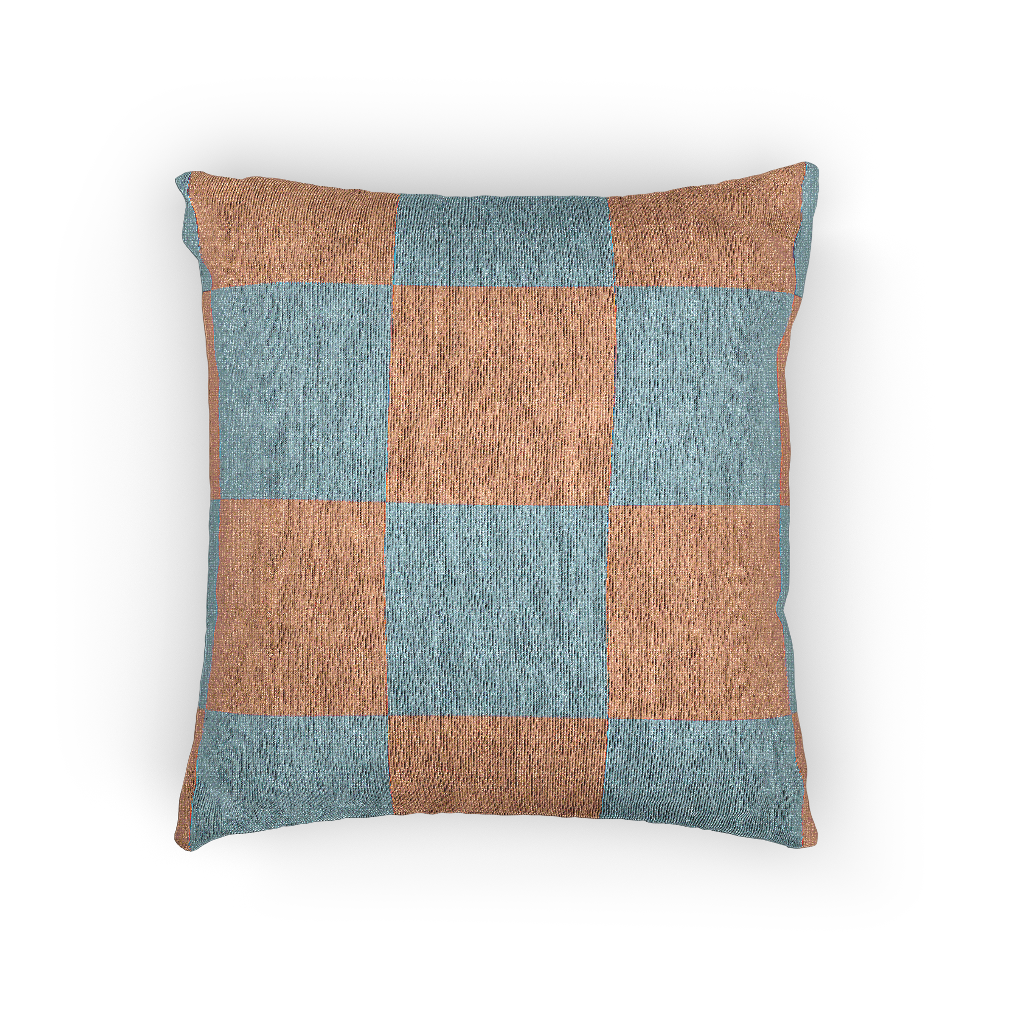 Danish Blue Vintage Salmon Checker Woven Pillow Front