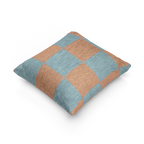 Danish Blue Vintage Salmon Checker Woven Pillow side