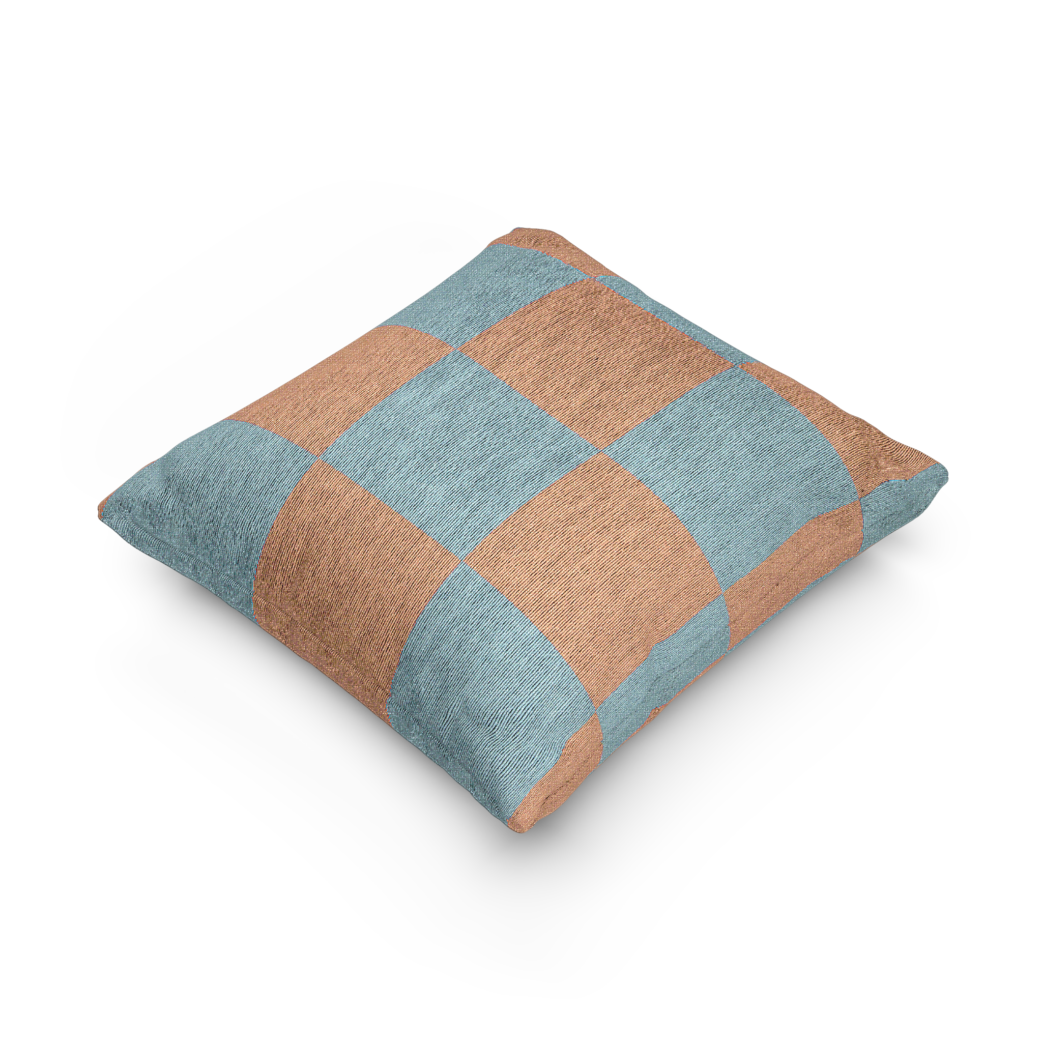 Danish Blue Vintage Salmon Checker Woven Pillow side