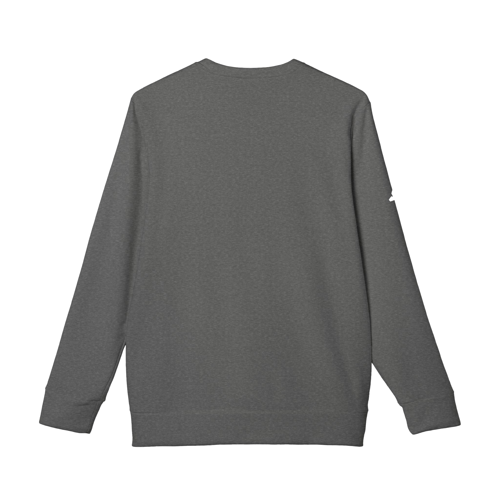 Dark Grey Heather Adidas sweatshirt with white Adidas logo on right sleeve