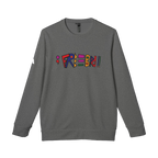 Dark Grey Heather Freebrd Custom Adidas Crewneck Sweatshirt with ';Freebrd' Designed in Colored Freebrd text on the front chest of apparel and Adidas Brand Logo on right sleeve