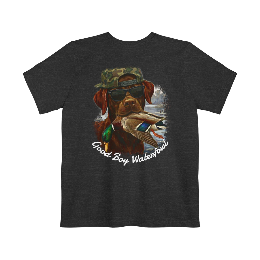 Dark Grey Heather Old Skool Camo Duck Hunting Retriever Classic Pocket T-Shirt Back 