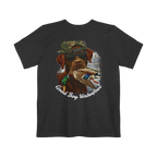 Dark Grey Heather Old Skool Camo Duck Hunting Retriever Classic Pocket T-Shirt Back 