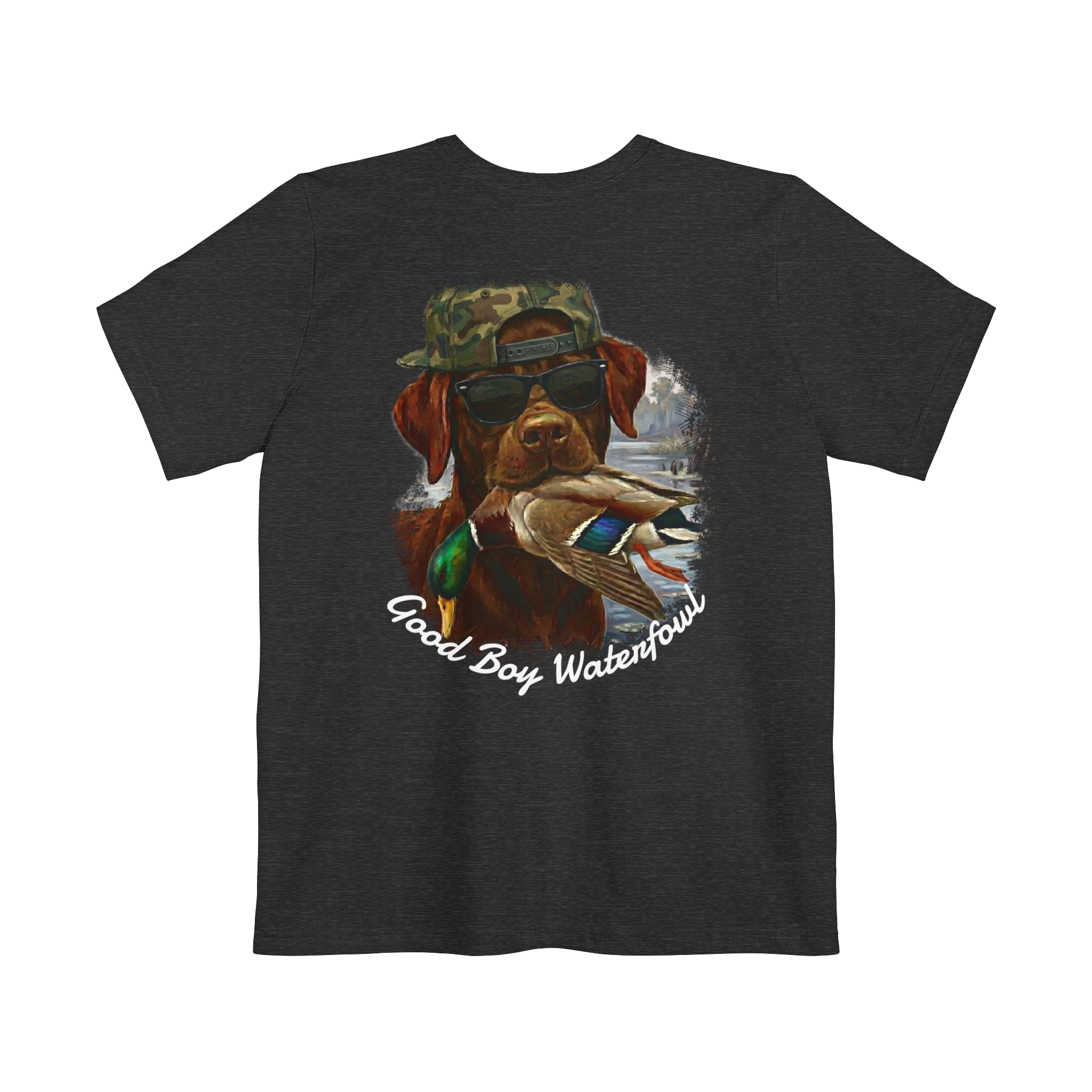 Dark Grey Heather Old Skool Camo Duck Hunting Retriever Classic Pocket T-Shirt Back 