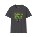 Dark Heather t-shirt with colorful 'Human Rights' graphic 


