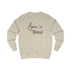 Desert Sand sweatshirt with black 'Love is Peace' text
