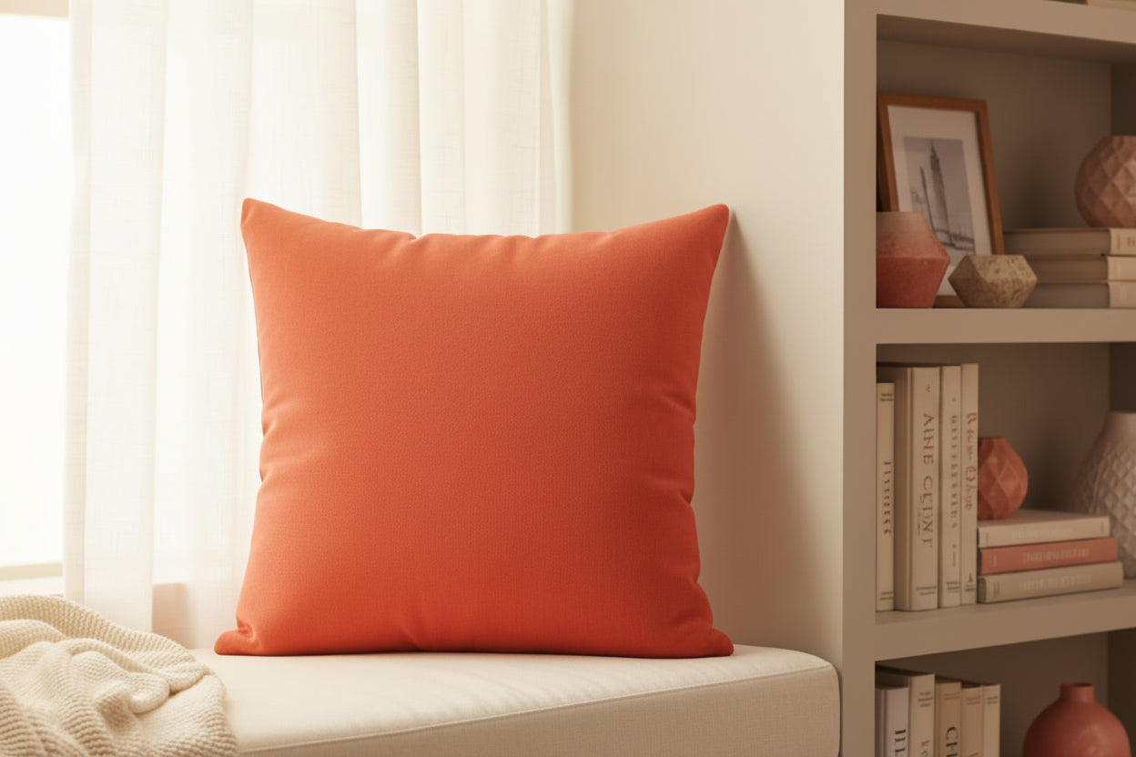 Dragon Fire Luxury Faux Suede Pillow on a cushion in front of a bookshelf with decorative items.