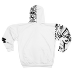 White hoodie with black abstract Freebrd "Eciptic" design