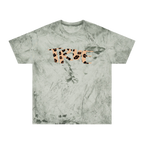 Fern marble-patterned tie dye t-shirt with 'true' text in cheetah print text
