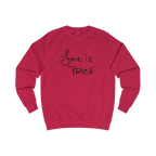 Fire Red sweatshirt with black 'Love is Peace' text