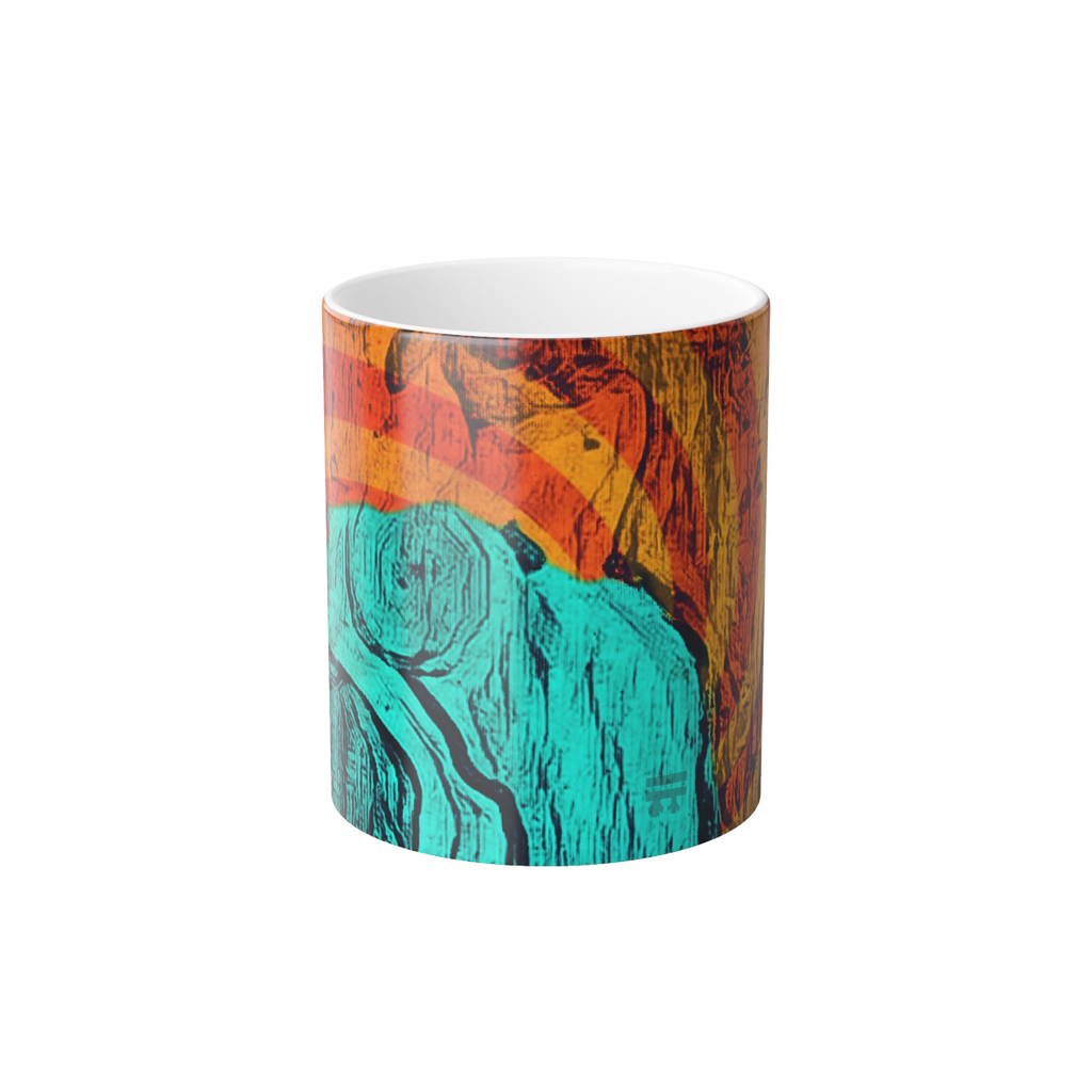 Freebrd Abstract Nude Art Morphing Ceramic Cup displaying teal, shades of orange and black color  