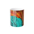Freebrd Abstract Nude Art Morphing Ceramic Cup displaying teal, shades of orange and black color  