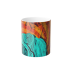 Freebrd Abstract Nude Art Morphing Ceramic Cup displaying teal, shades of orange and black color  