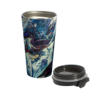Abstract Stainless Steel Travel Mug 15oz
with a marble look displaying navy, white, gold, magenta, black and shades of red and a black spill proof lid