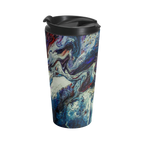 Abstract Stainless Steel Travel Mug 15oz
with a marble look displaying navy, white, gold, magenta, black and shades of red and a black spill proof lid