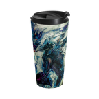 Abstract Stainless Steel Travel Mug 15oz
with a marble look displaying navy, white, gold, magenta, black and shades of red and a black spill proof lid