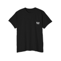 A Freebrd Bone Chikn Logo Classic Cotton Black Pocket Tee with bone, chicken feet and a piece of corn on the front chest pocket 