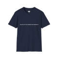 Navy t-shirt with 'focus on the connected moments' in white text on the front.