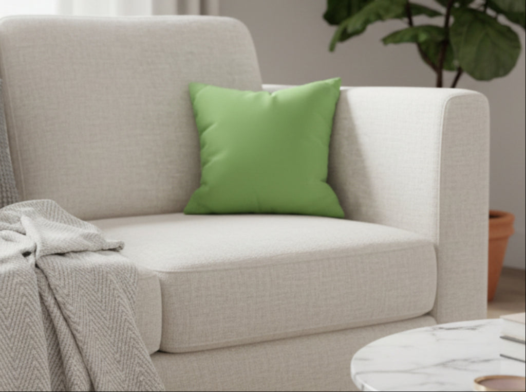 Fresh Green Faux Suede, Front view in a living room 