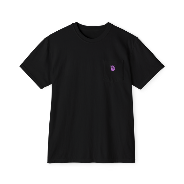 Black Pocket T-Shirt purple Clock It Motif on front left chest pocket