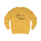 Gold sweatshirt with black 'Love is Peace' text
