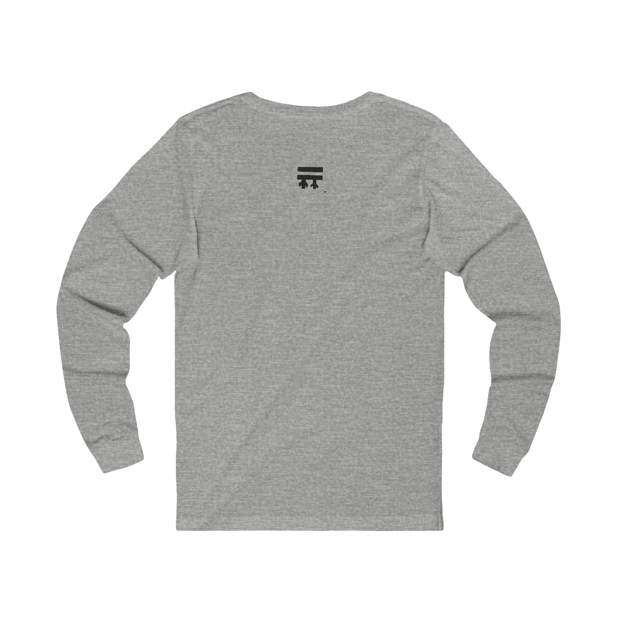 Back view of Grey long-sleeve shirt with black Freebrd logo top center on a Bella Canvas Unisex Jersey Long Sleeve Tee