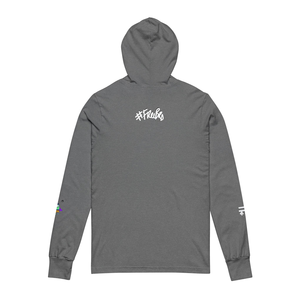 Grey TriBlend Hooded Active Street wear with Freebrd "space flight" graphic on left sleeve, and white Freebrd logo on right sleeve along with "#freebrd" in white letters center back of apparel


