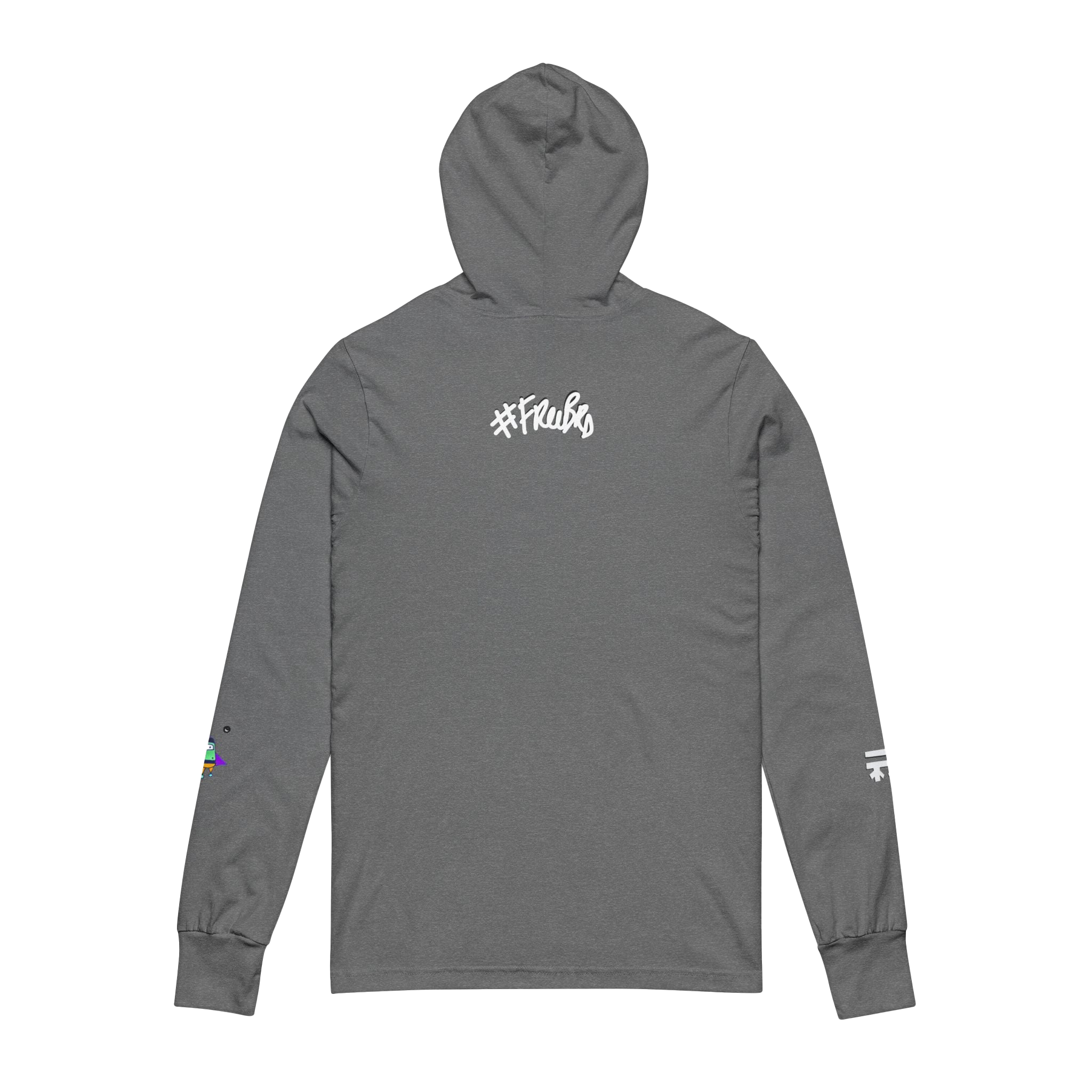Grey TriBlend Hooded Active Street wear with Freebrd "space flight" graphic on left sleeve, and white Freebrd logo on right sleeve along with "#freebrd" in white letters center back of apparel


