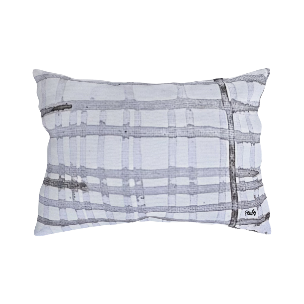 Grey Watercolor Plaid Outdoor lumbar Pillow back