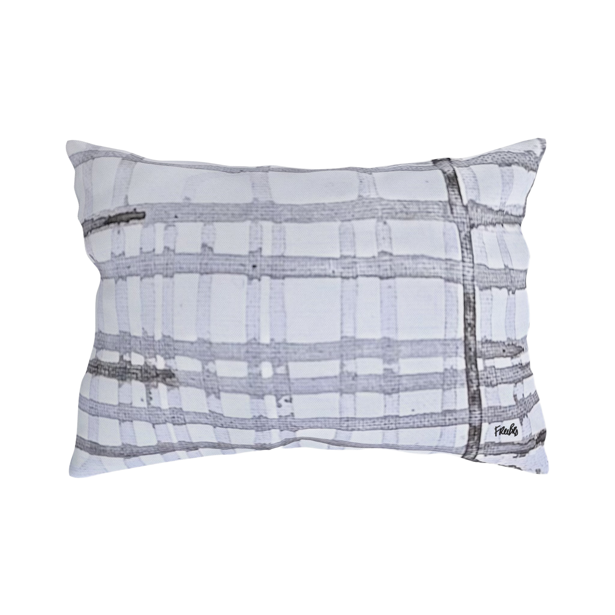 Grey Watercolor Plaid Outdoor lumbar Pillow back