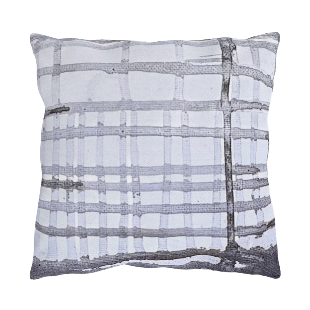 Grey Watercolor Plaid Outdoor Pillow