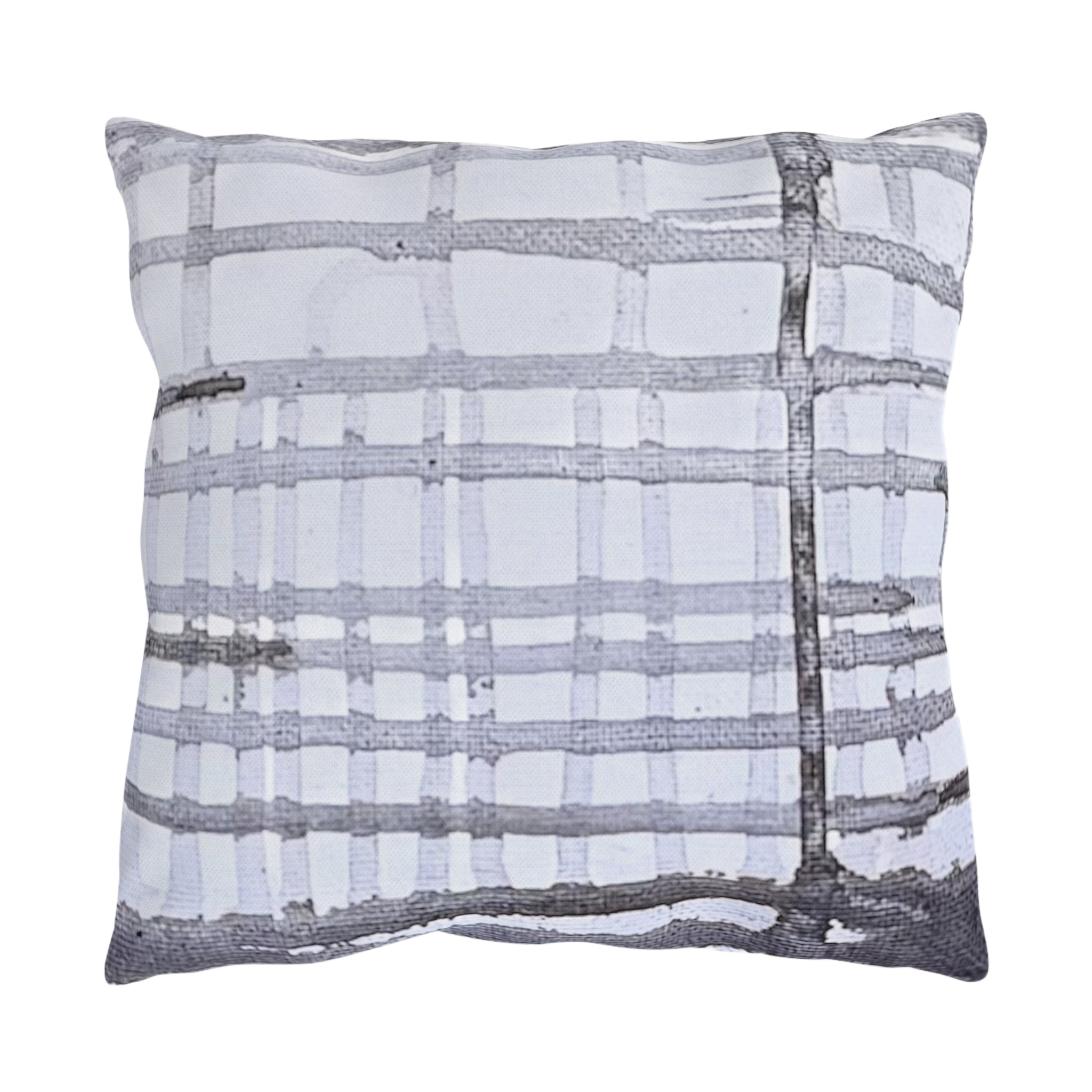 Grey Watercolor Plaid Outdoor Pillow