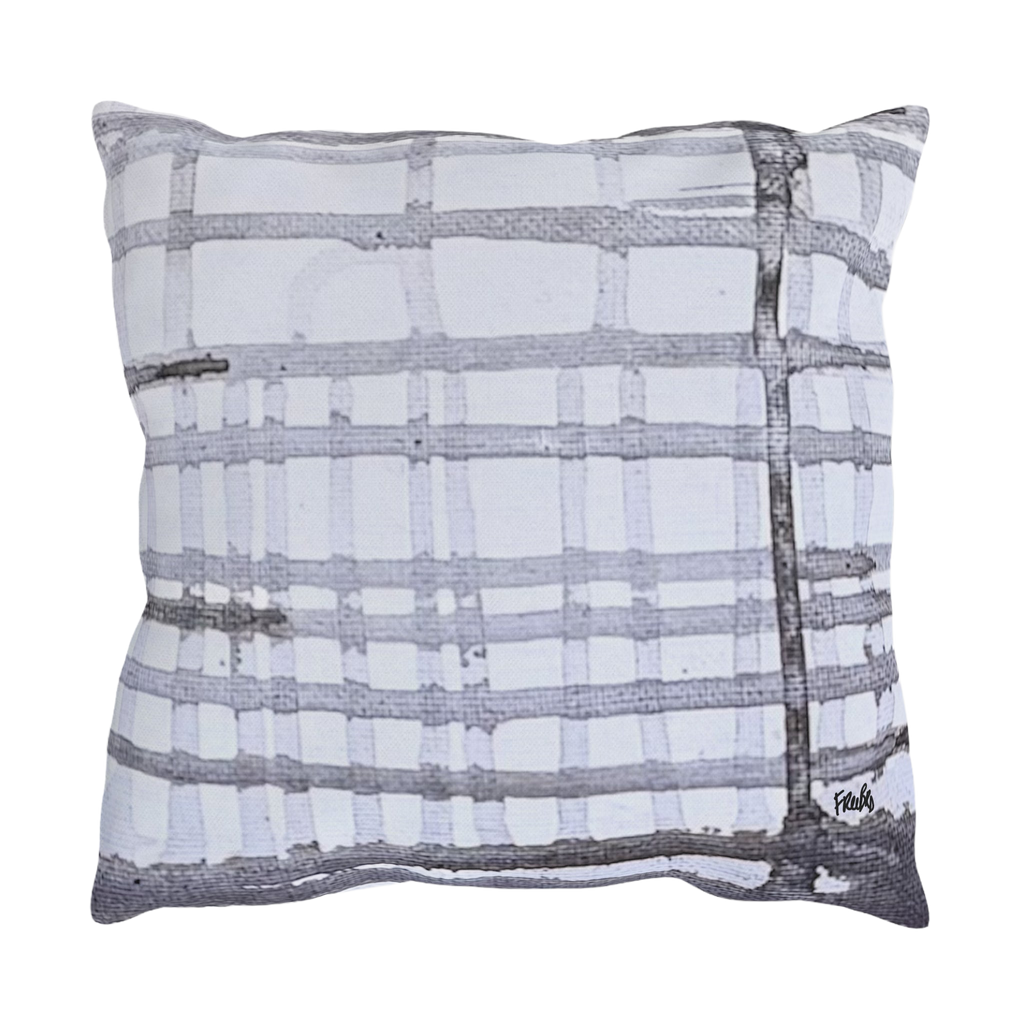 Grey Watercolor Plaid Outdoor Pillow Back