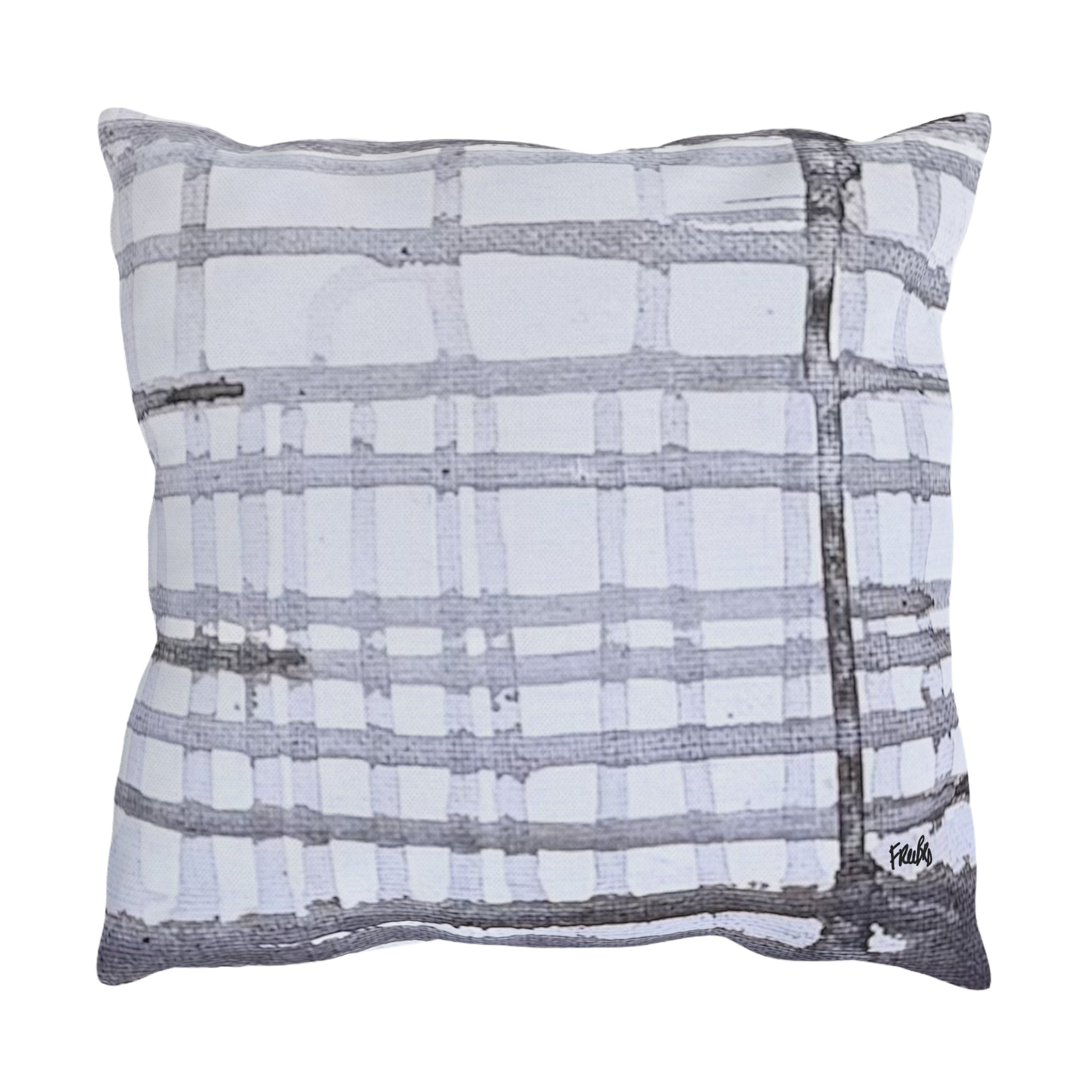 Grey Watercolor Plaid Outdoor Pillow Back