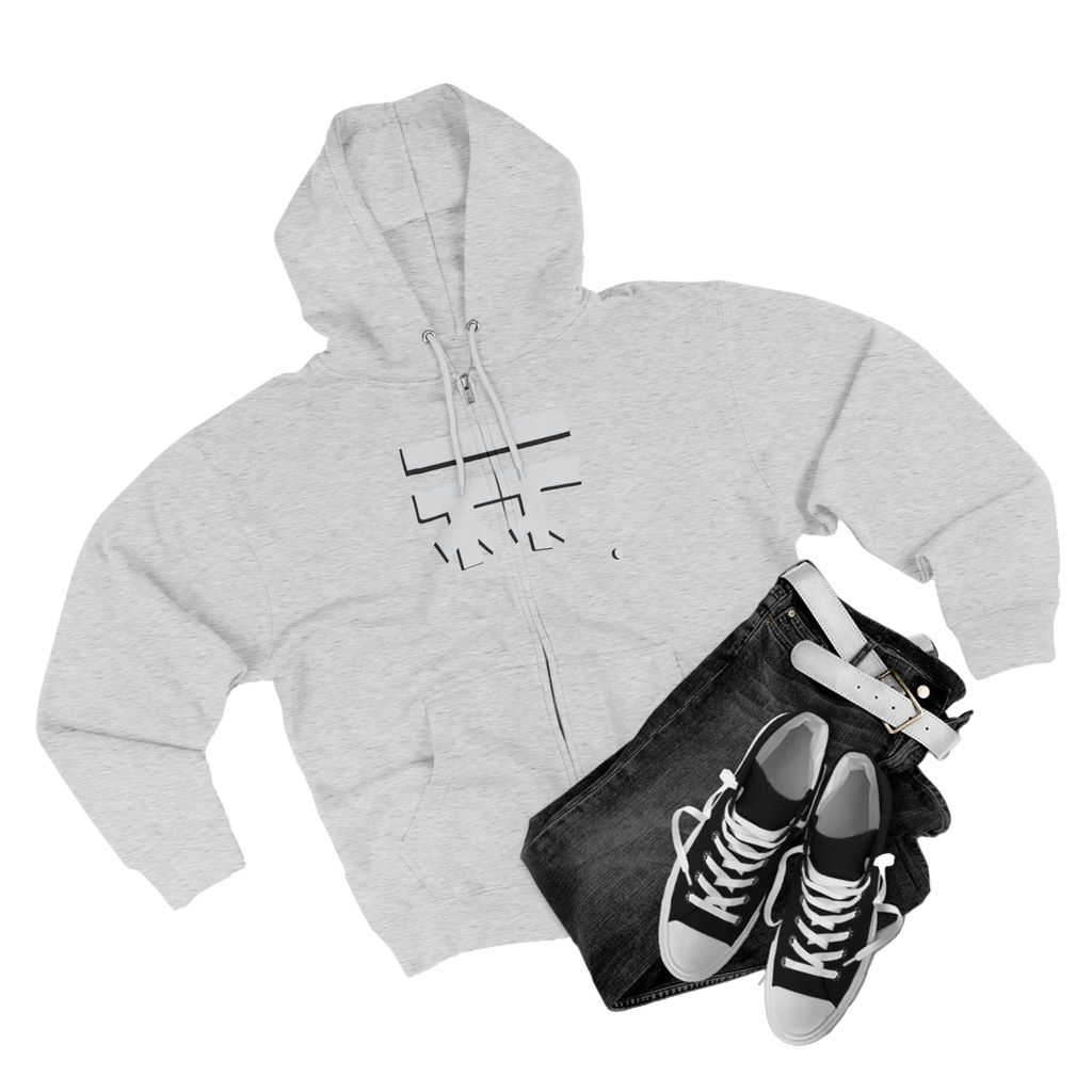 Heather grey Full-Zip Casual Street wear Hoodie with white, black shadow Freebrd Logo including adjustable drawstring hood and kangaroo pocket. Merch does not include pants and shoes seen in photo