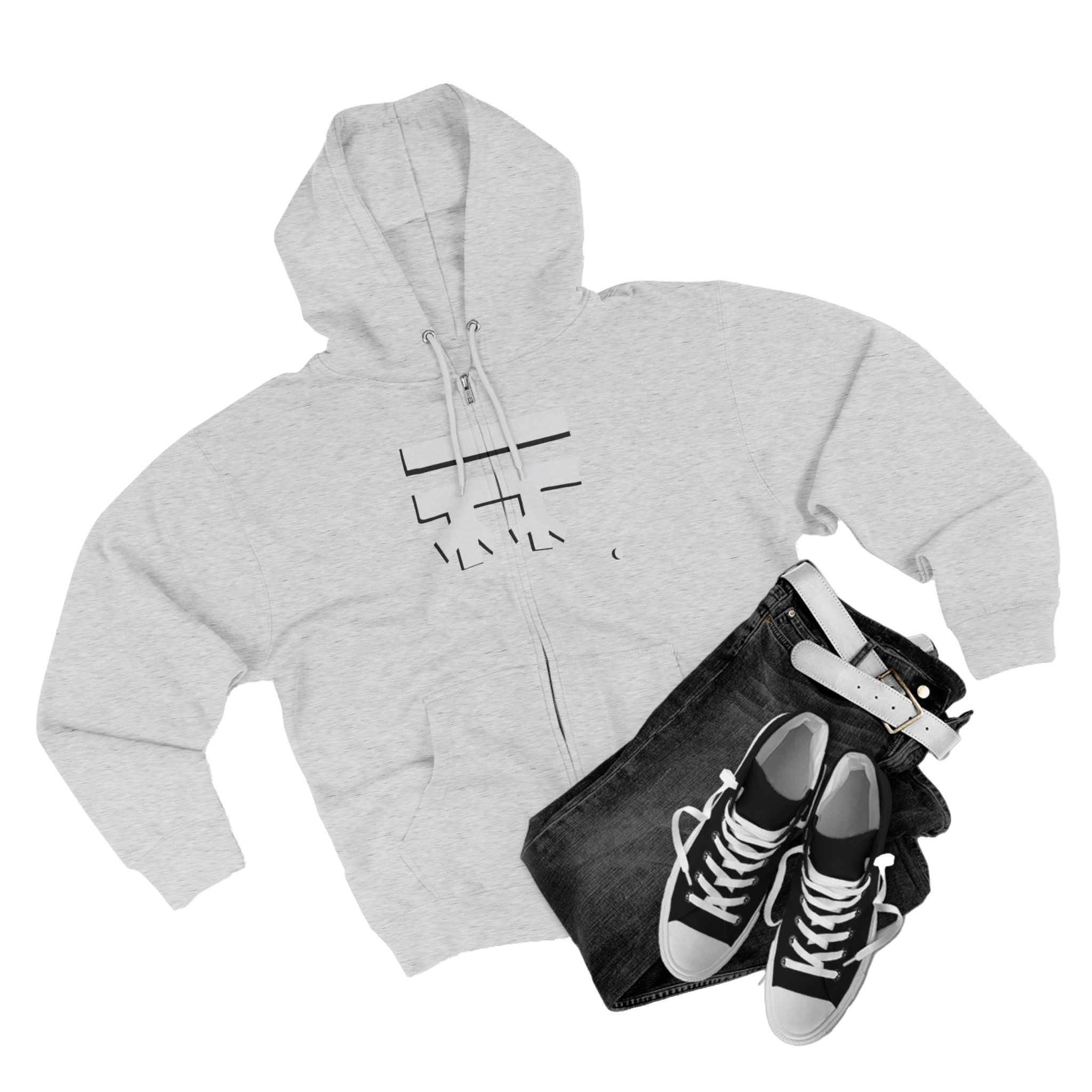 Heather grey Full-Zip Casual Street wear Hoodie with white, black shadow Freebrd Logo including adjustable drawstring hood and kangaroo pocket. Merch does not include pants and shoes seen in photo