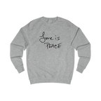 Heather grey sweatshirt with black 'Love is Peace' text