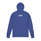 Heather True Royal Hooded Active Street wear with Freebrd "space flight" graphic on left sleeve, and white Freebrd logo on right sleeve along with "#freebrd" in white letters center back of apparel
