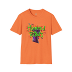 Heather Orange t-shirt with colorful 'Human Rights' graphic 

