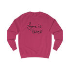 Hot Pink sweatshirt with black 'Love is Peace' text