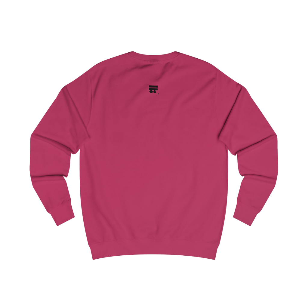 Back of crewneck Hot Pink sweatshirt with black Freebrd Logo
