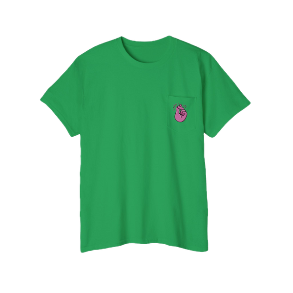 Irish Green  t-shirt with a freebrd clock it logo on the chest pocket